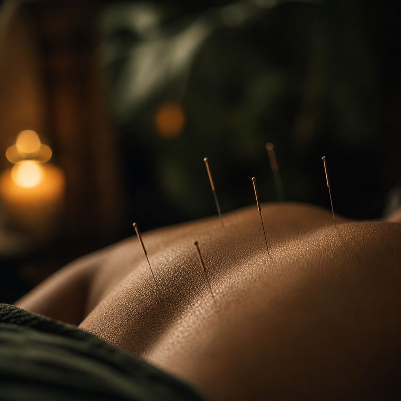 Agujas de acupuntura colocadas en la espalda de un paciente durante una sesión